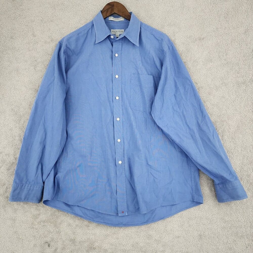 Hathaway Mens Classic Blue Pinpoint Oxford Dress Shirt Size 16.5 25PT
